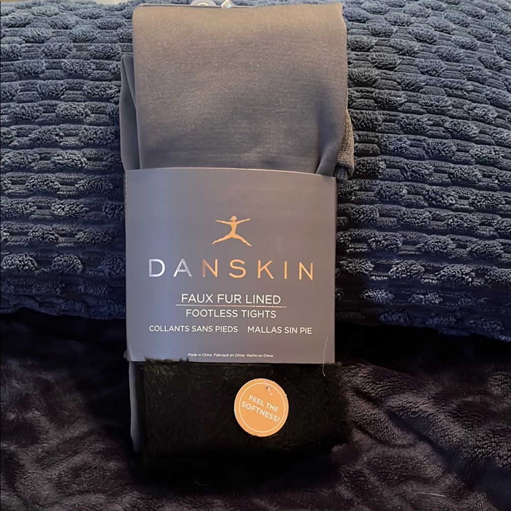 Danskin Faux Fur Lined Footless Tights in Gray